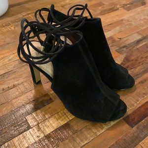 Black suede open toe lace up booties 6.5 US
